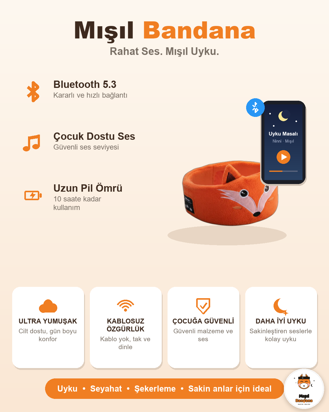 Mışıl Bandana Bluetooth Kulaklıklı Çocuk Uyku Bandanası